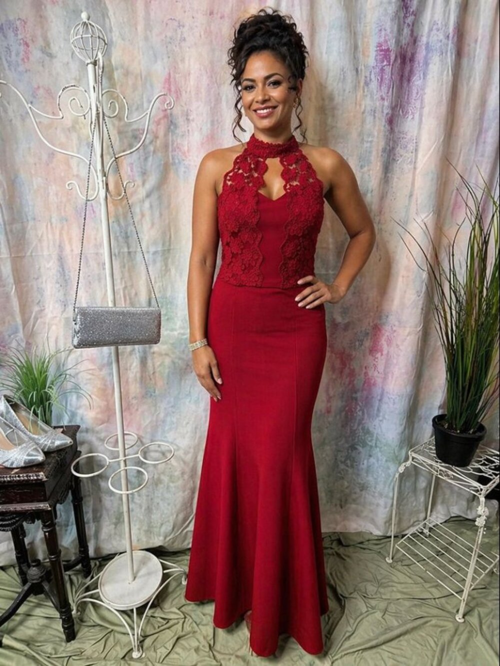 📌Nizz@le Style Hot Red Neck Holder Lace Mermaid Style Prom - Evening Dress